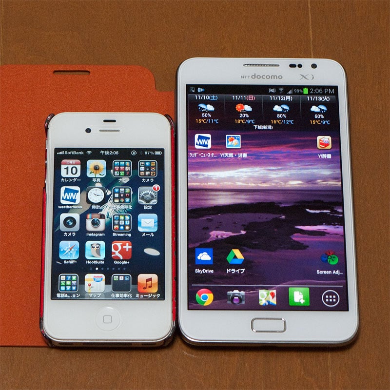 Galaxy NoteとNexus 7とiPhone 4SとTF201とIS01の画面サイズを比べてみた